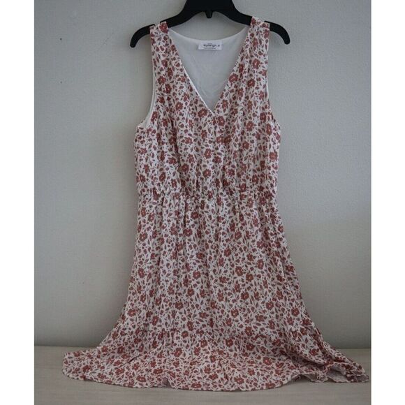 Kaileigh Women's Sz M White Floral Print Surplice Neckline Sleeveless Dress - Picture 1 of 13